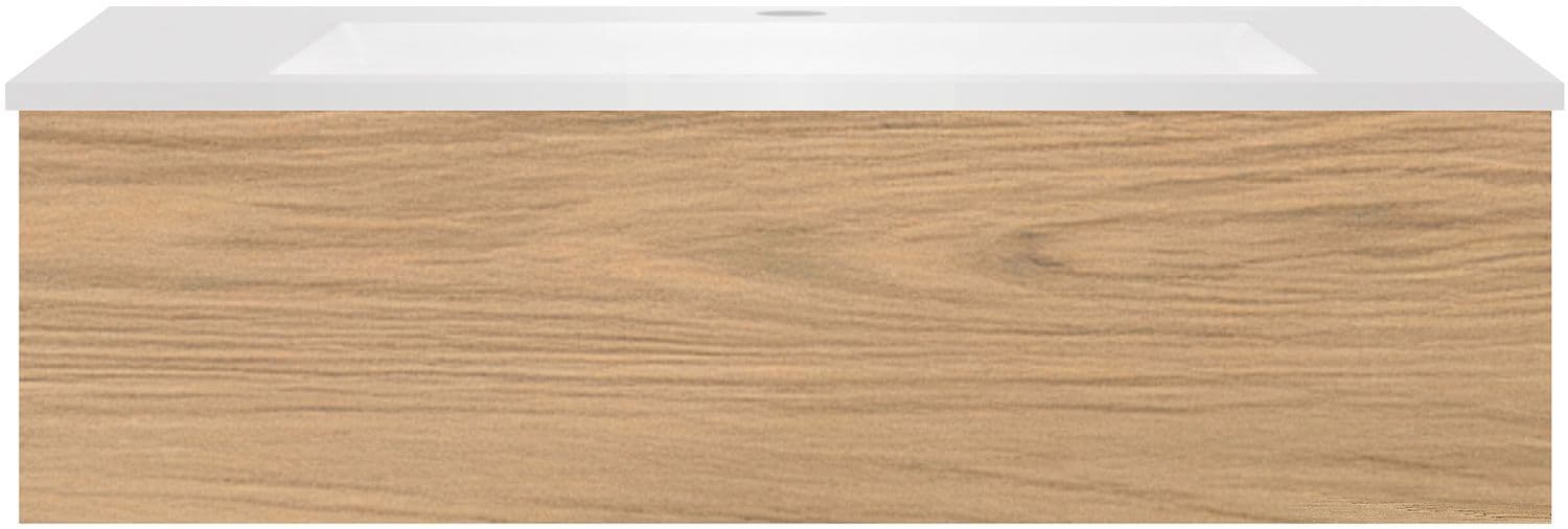 SOUS MEUBLE COFFEE 1 TIROIR 100 CHENE CLASSIQUE+LAVABO EN MARBRE SYNTHETIQUE BLANC MAT