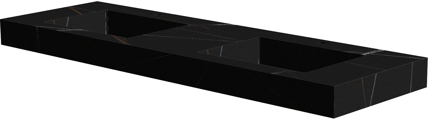 TABLET MARBRE CERAMIQUE LAVABO S DOUBLE 160 H10 +TROU ROBINETS BAMBOO BLACK