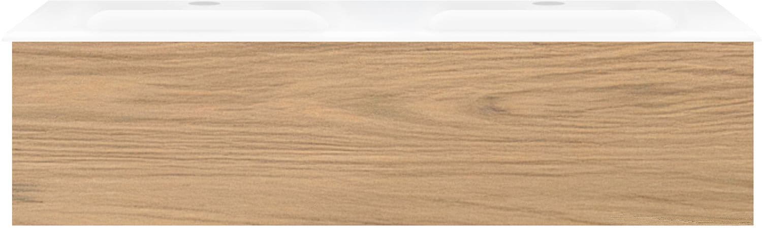 SOUS MEUBLE COFFEE 1 TIROIR 120 DUO CHENE CLASSIQUE + DOUBLE LAVABO EN PORCELAINE BLANC