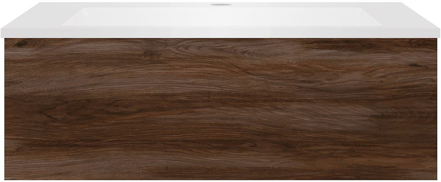SOUS MEUBLE COFFEE 1 TIROIR 90 NOYER DECOR VELOURS+LAVABO EN MARBRE SYNTHETIQUE BLANC