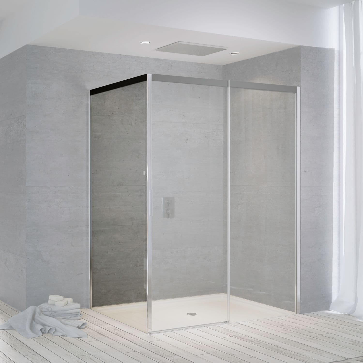 PAROI FIXE PORTE COULISSANTE SUITE 965-990 H2000 DROITE NANOTEC SOFTCLOSE NOIRE-CHROME/CLAIR