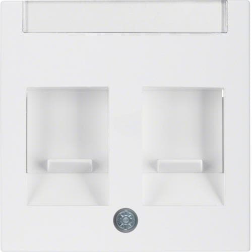 Enjoliveur avec 2 volets antipoussière et porte - étiquette Berker S.1 / B.3 / B.7 Blanc polaire, ma
