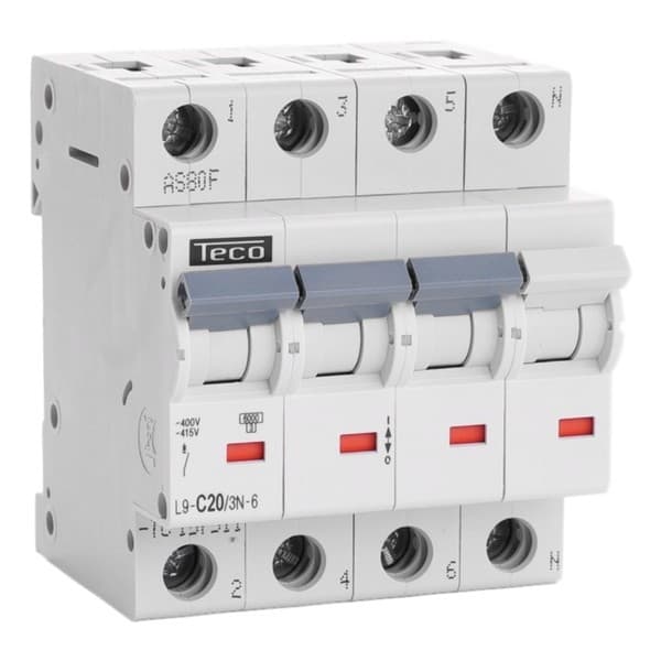 Disjoncteur 3 pôles + N 20A 6kA courbe C
