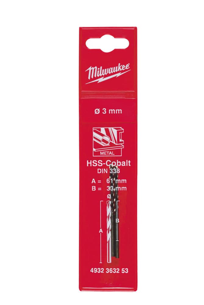 Milwaukee foret métallique acier allié cobalt D3 longueur de coupe 33mm DIN 338