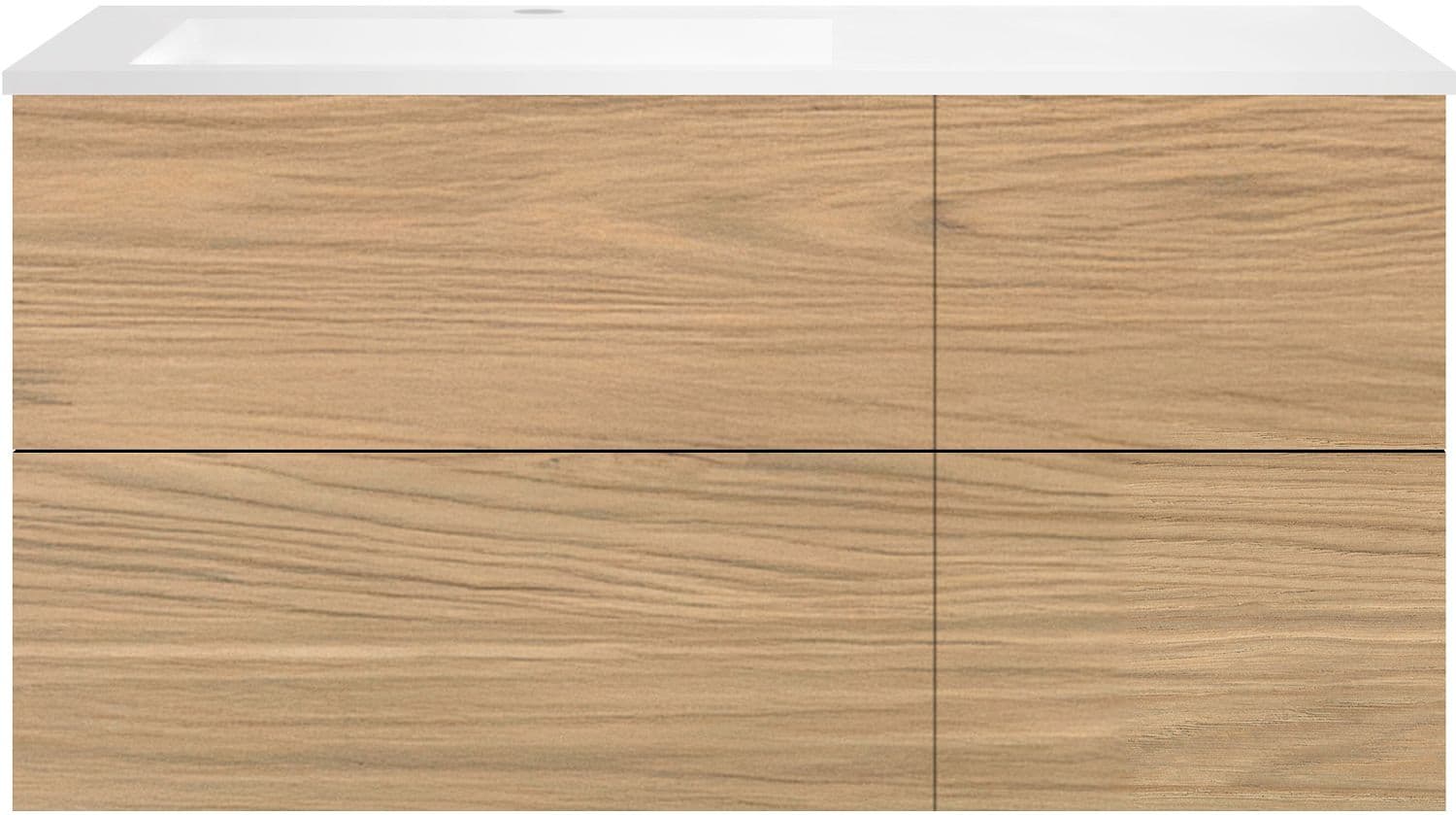 SOUS MEUBLE COFFEE 4 TIROIRS 120 CHENE CLASSIQUE +LAVABO GAUCHE EN MARBRE SYNTHETIQUE BLANC MAT