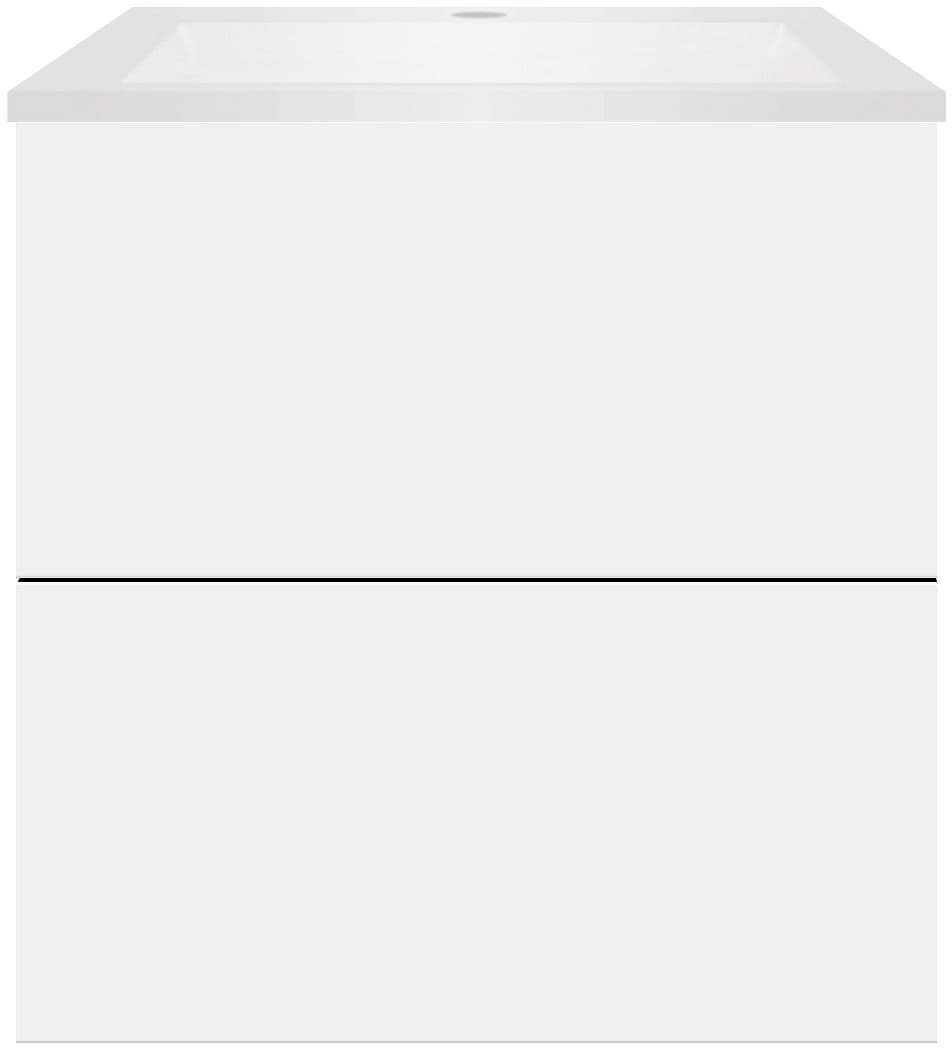 SOUS MEUBLE COFFEE 2 TIROIRS 60 BLANC MAT+LAVABO EN MARBRE SYNTHETIQUE BLANC MAT