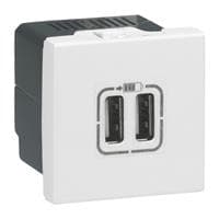 Mosaic alimentation 2 x USB 2500mA 5V - 2 modules Blanc