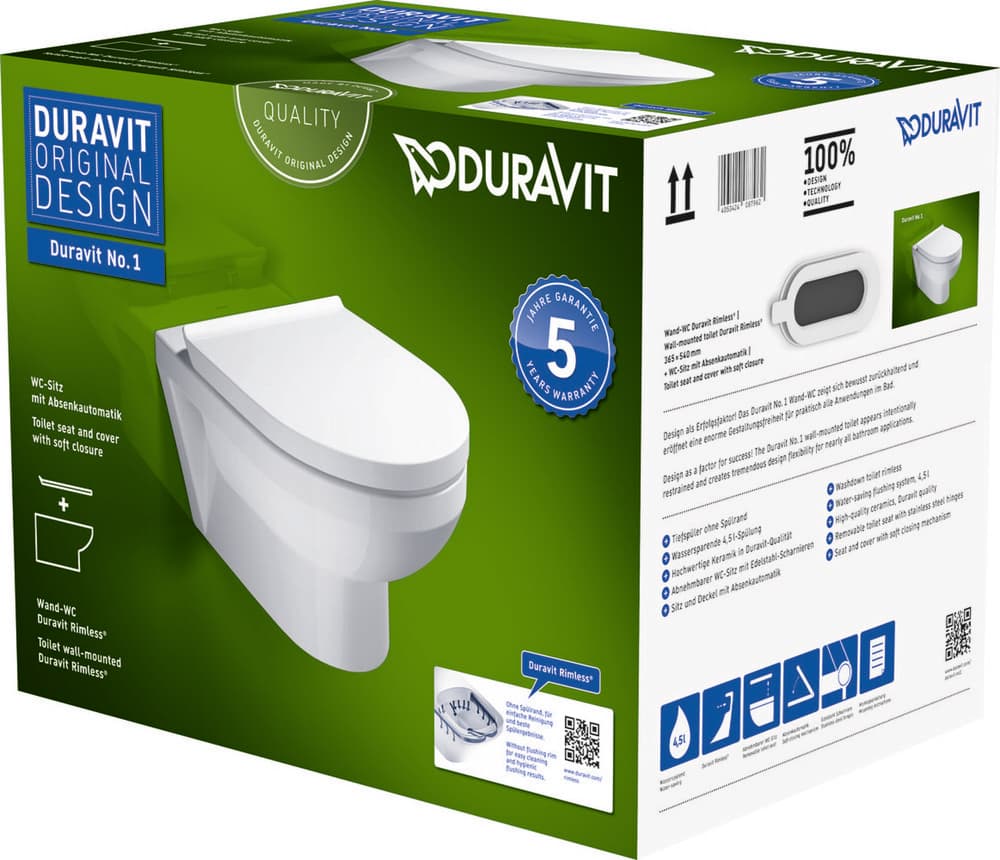 Duravit No.1 cuvette suspendue Rimless pack Compact
