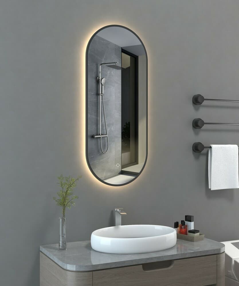Van Marcke Gio miroir ovale B380xH900xD30mm 4mm verre miroir noir