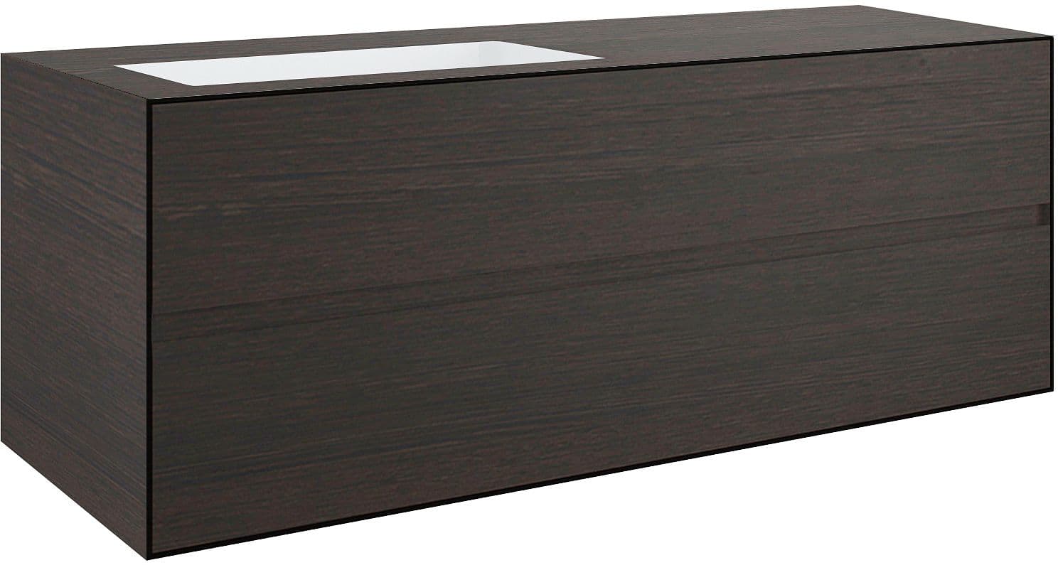 SOUS MEUBLE 2 TIROIRS+ LAVABO SOUS ENCASTRER GAUCHE TENSO 140CM SANS TROU ROBINET WENGE