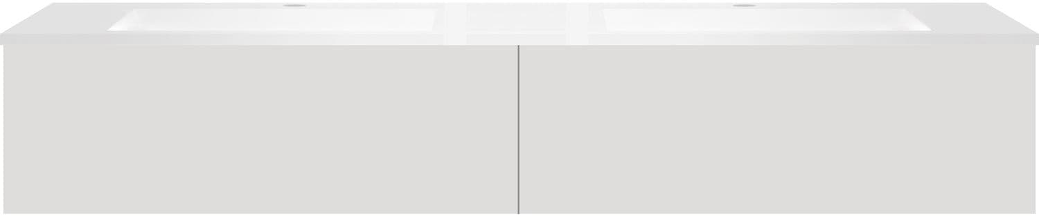 SOUS MEUBLE COFFEE 2 TIROIRS 180 GRIS VELOURS MAT +DOUBLE LAVABO EN MARBRE SYNTHETIQUE BLANC