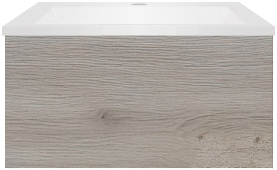 SOUS MEUBLE COFFEE 1 TIROIR 60 CHENE DECOR ARGENT+LAVABO EN MARBRE SYNTHETIQUE BLANC MAT