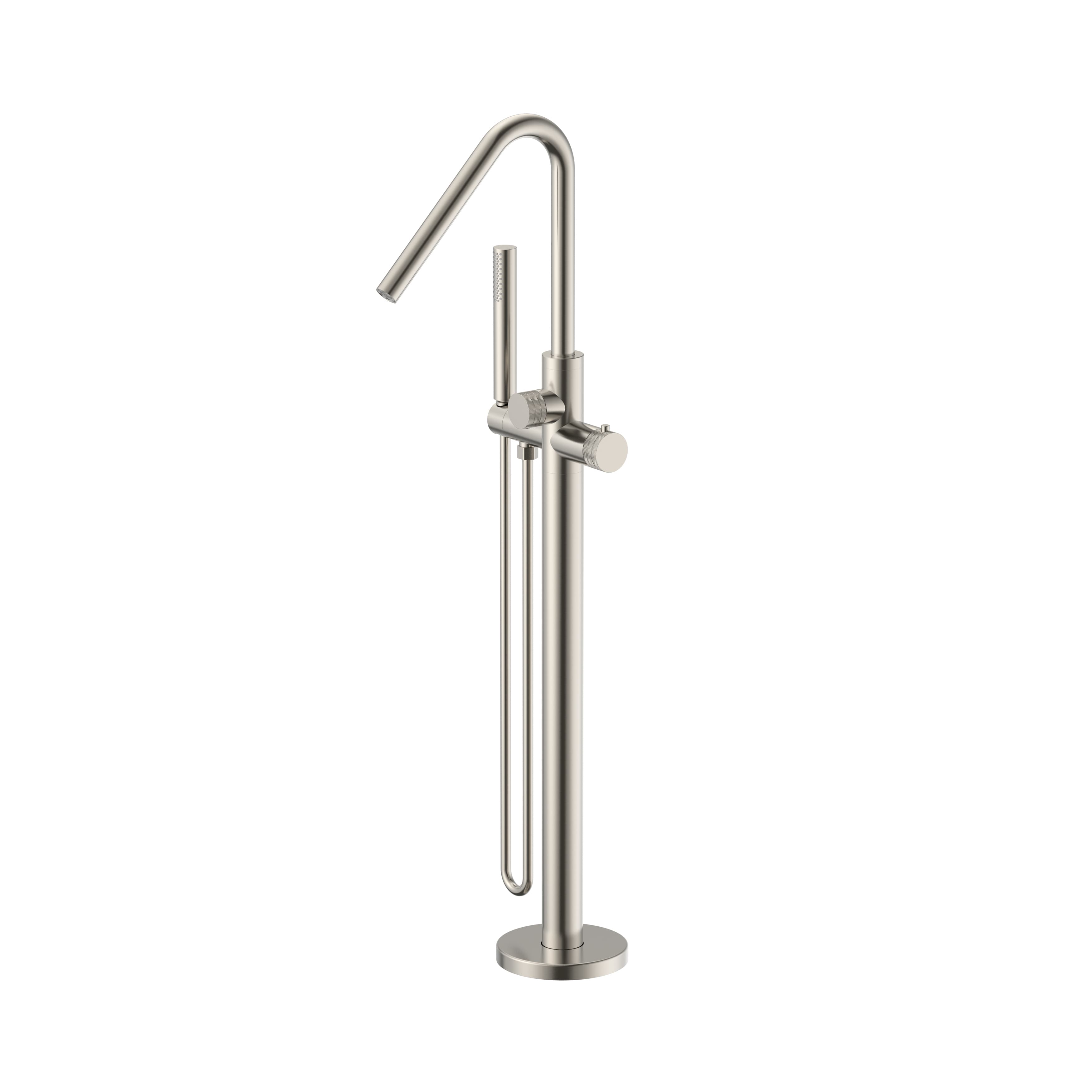 STRIA MITIGEUR DE BAIN – INDÉPENDANT – THERMOSTATIQUE – AVEC DOUCHETTE ET FLEXIBLE – BOUTONS AVEC STRUCTURE STRIÉE - BELGAQUA - ACIER INOX BROSSÉ