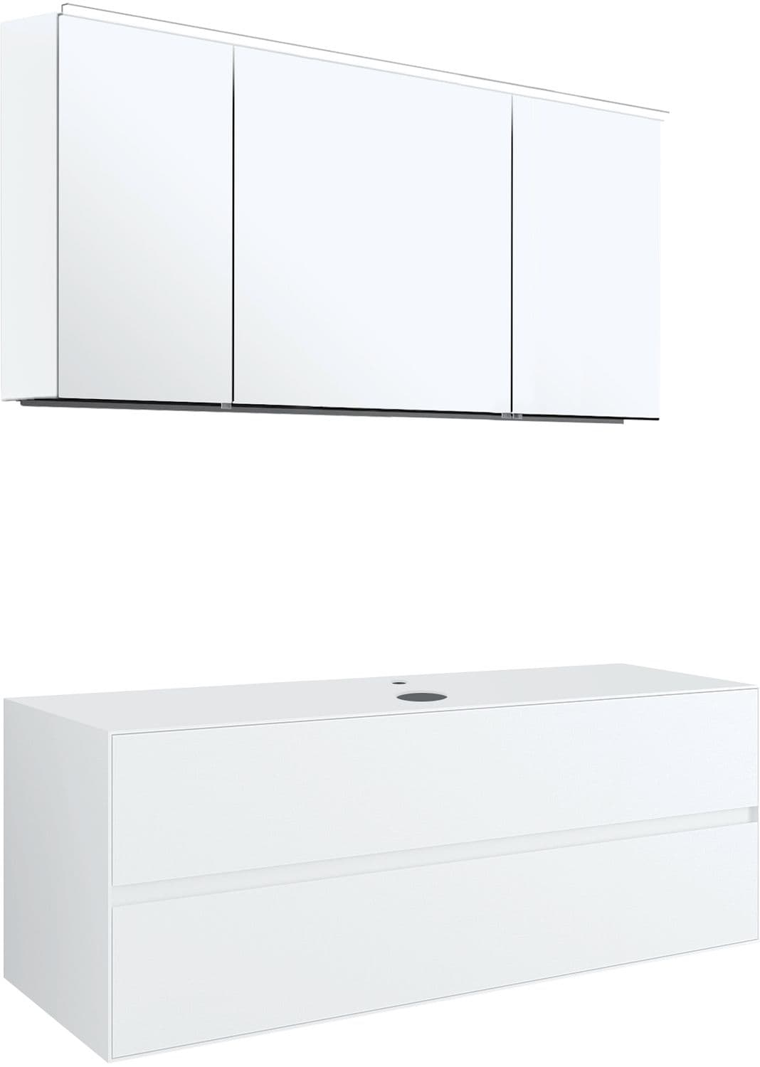 MEUBLE 2 TIROIRS+ TABLET POUR LAVABO A POSER CENTRAL TENSO 140CM +TROU ROBINET BLANC AVEC ARMOIRE TOILETTE