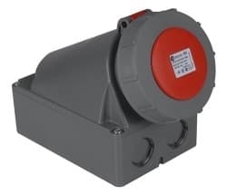 Prise CEE femelle murale 4 x 63A avec contact pilote 380 - 415Vac Rouge IP67