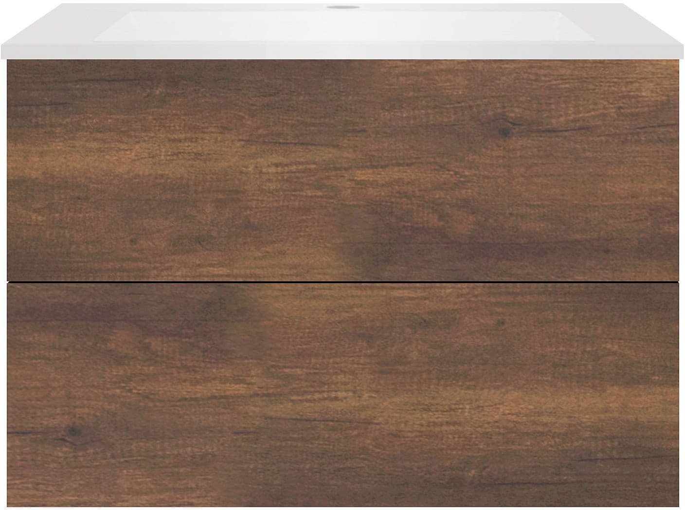 SOUS MEUBLE COFFEE 2 TIROIRS 90 CHENE ROUILLE+LAVABO EN MARBRE SYNTHETIQUE BLANC MAT