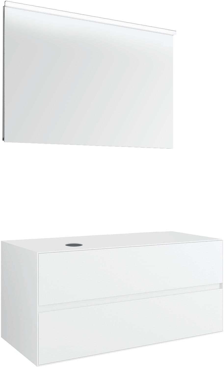 MEUBLE 2 TIROIRS+ TABLET POUR LAVABO A POSER GAUCHE TENSO 120CM TENSO SANS TROU ROBINET BLANC AVEC MIROIR