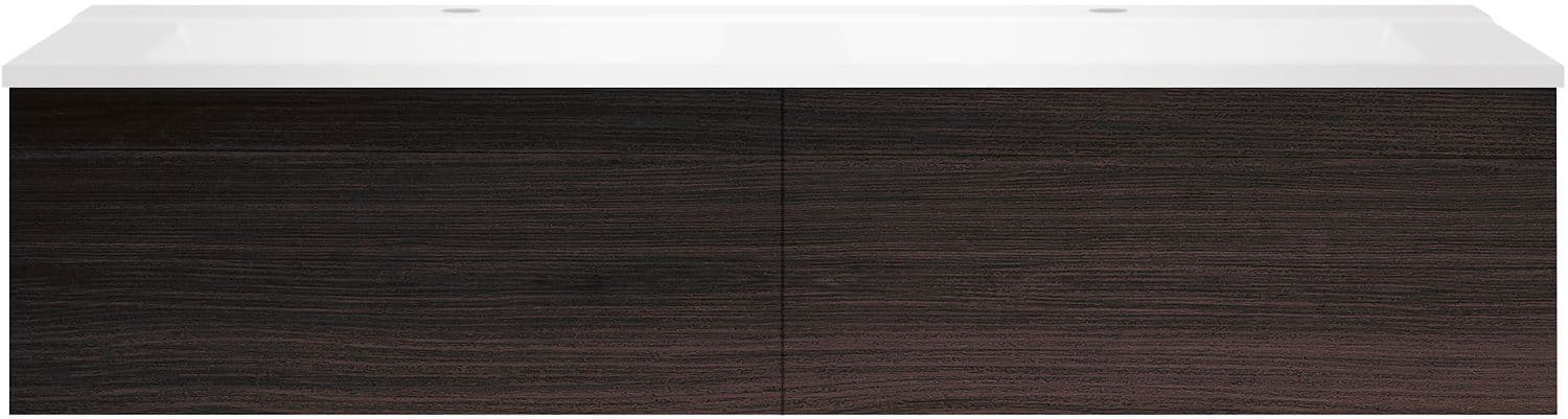 SOUS MEUBLE COFFEE 2 TIROIRS 140 DUO CHENE DECOR MOKKA +DOUBLE LAVABO BLANC