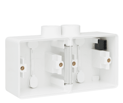 Boîte en saillie double horizontal étanche aux projections d'eau avec une entrée M20 double pour deux fonctions, couleur blanc