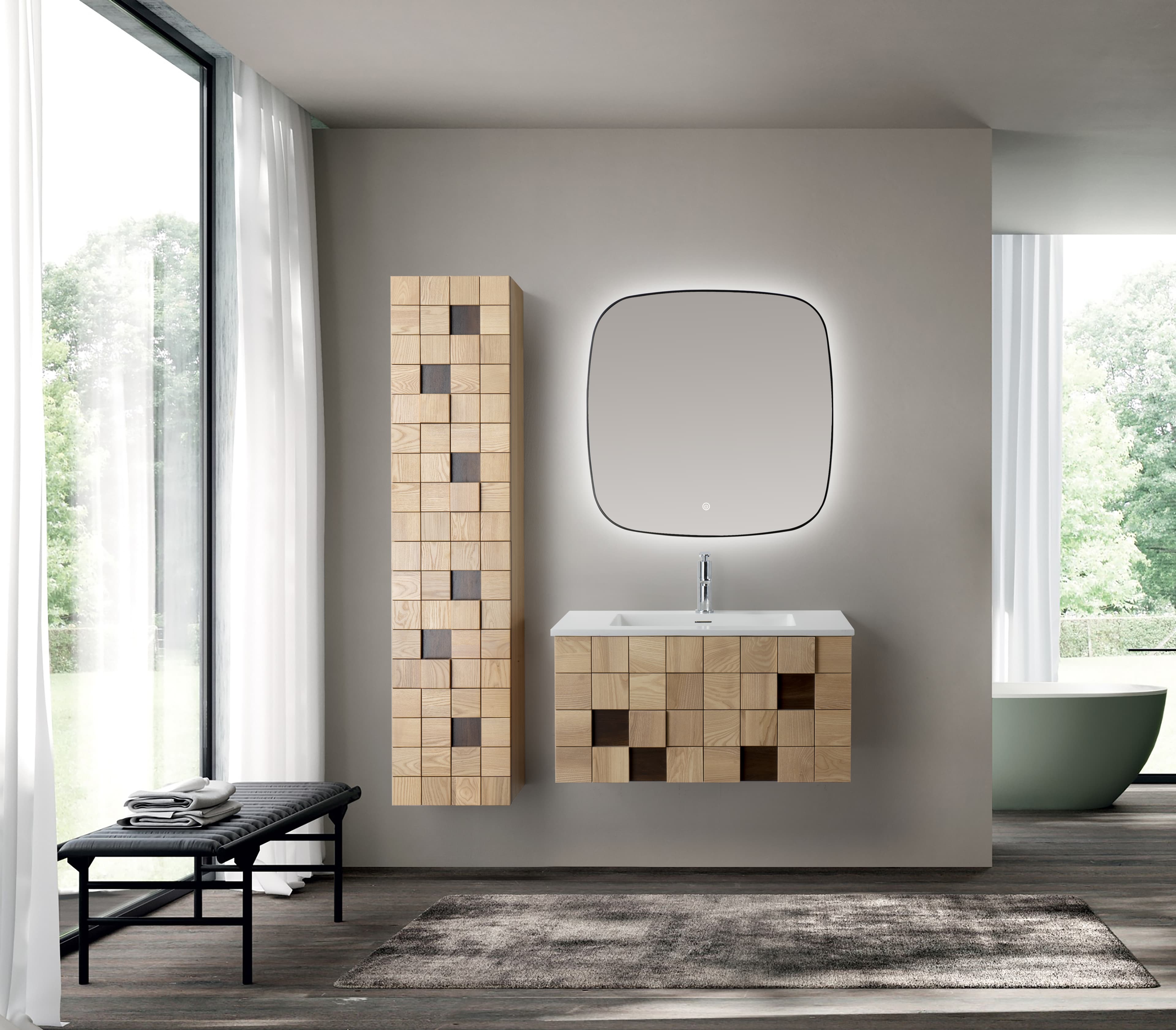 WONDA SQUARE SLIM LAVABO - 1 VASQUE - AVEC TROP-PLEIN - 1 TROU ROBINET - MARBRE COMPOSITE - 80X1,6X52,5 CM - BLANC MAT