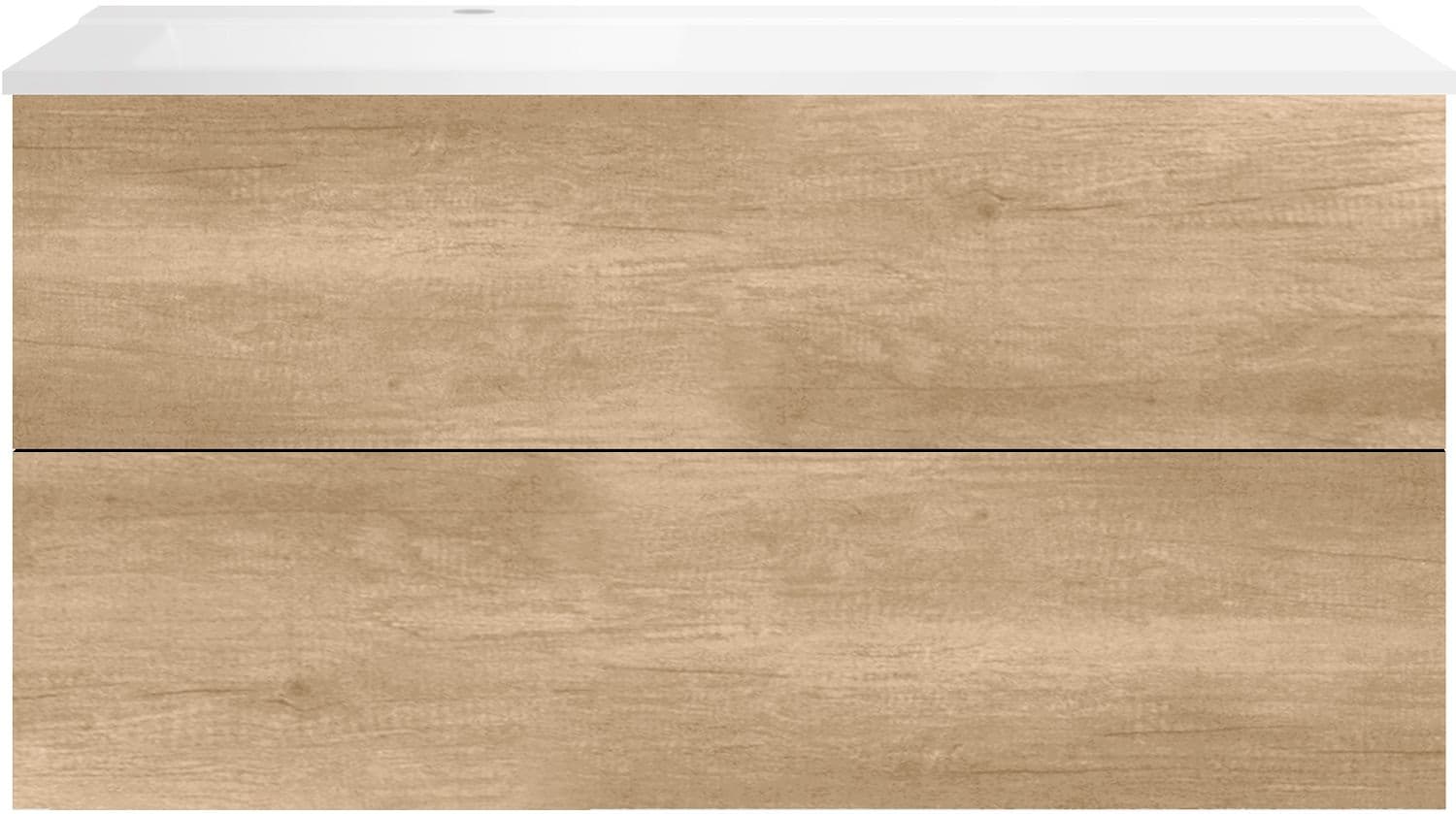 SOUS MEUBLE COFFEE 2 TIROIRS 120 CHENE DECOR CACHMIRE+LAVABO GAUCHE BLANC MAT