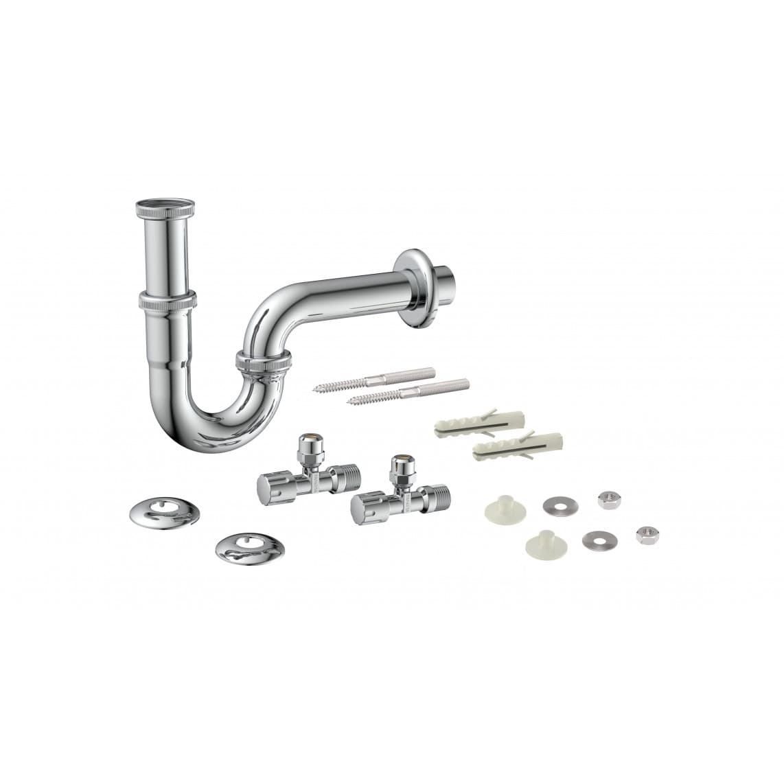 98800104 lavabo-siphon tubulaire-Set, 1 1/4" x 32 mm, avec fixation, avec 2x robinet d'équerre