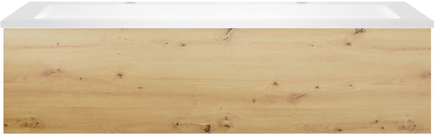 SOUS MEUBLE COFFEE 1 TIROIR 120 CHENE URBAN + LAVABO 2 TROUS ROBINET EN MARBRE SYNTHETIQUE BLANC