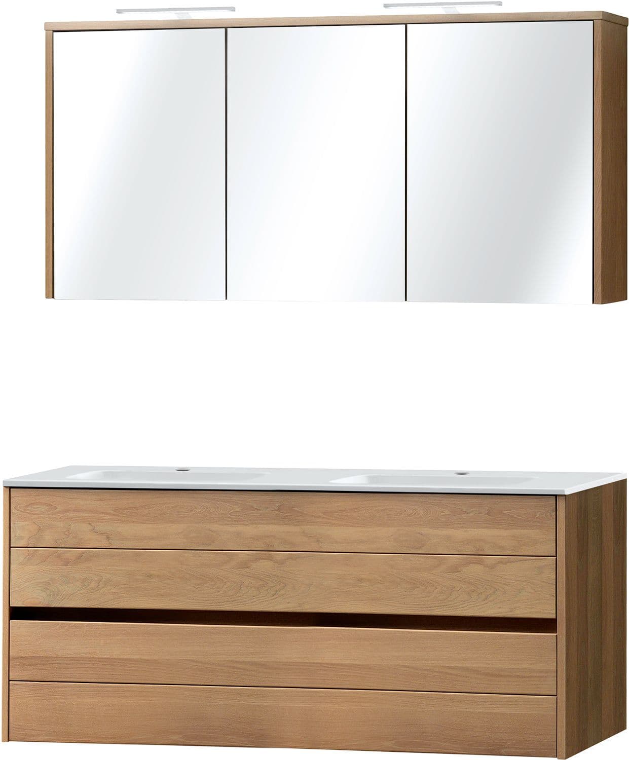 MEUBLE COMBO CHENE MASSIF 140 MARBRE SYNTHETIQUE ARMOIRE TOILETTE