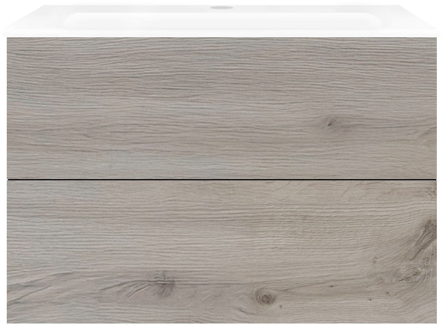 SOUS MEUBLE COFFEE 2 TIROIRS 90 CHENE ARGENT+LAVABO PORCELAINE BLANC