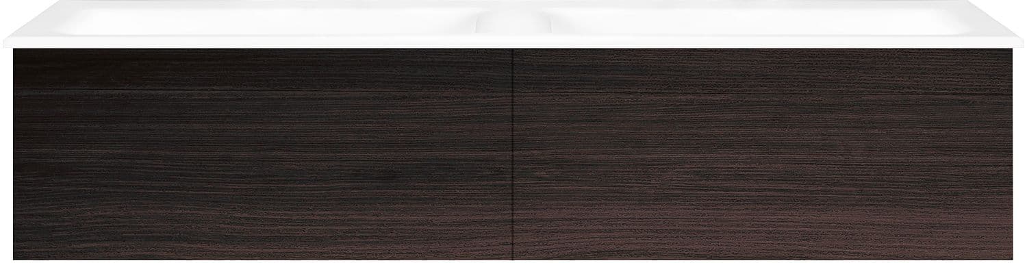 SOUS MEUBLE COFFEE 2 TIROIRS 140 DUO CHENE DECOR MOKKA+DOUBLE LAVABO PORCEL.SNS TROU ROBINET BLANC