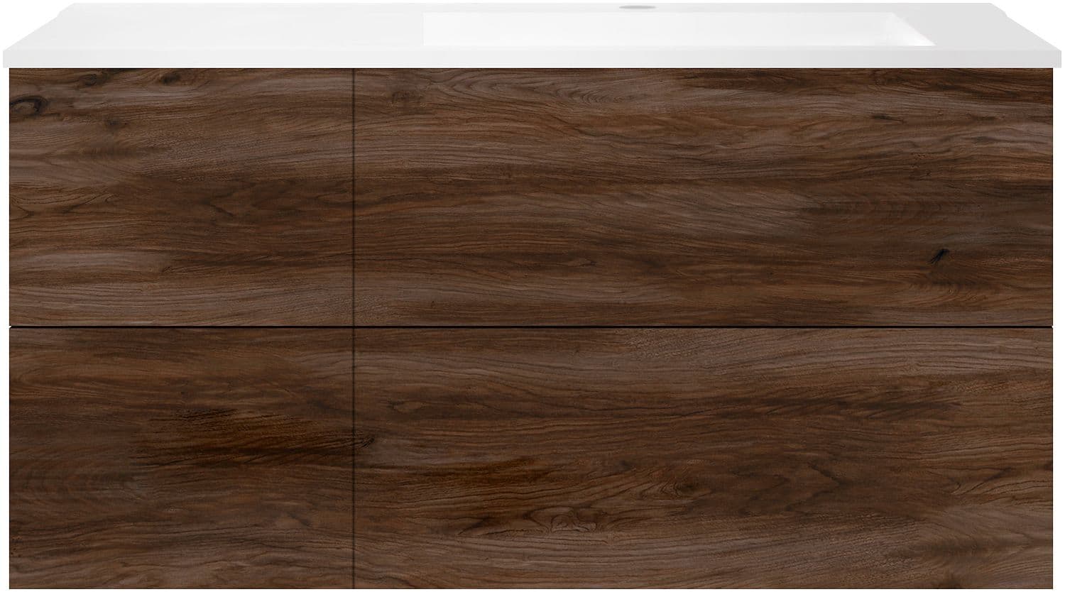 SOUS MEUBLE COFFEE 4 TIROIRS 120 NOYER VELOURS+LAVABO DROITE EN MARBRE SYNTHETIQUE BLANC MAT