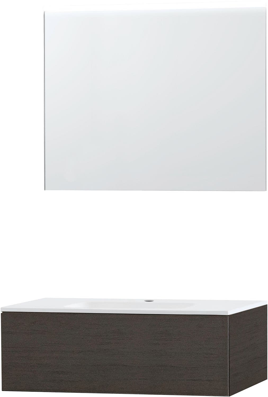 MEUBLE PURO SOLO WENGE 90 1 TIROIR MARBRE SYNTHETIQUE MIROIR