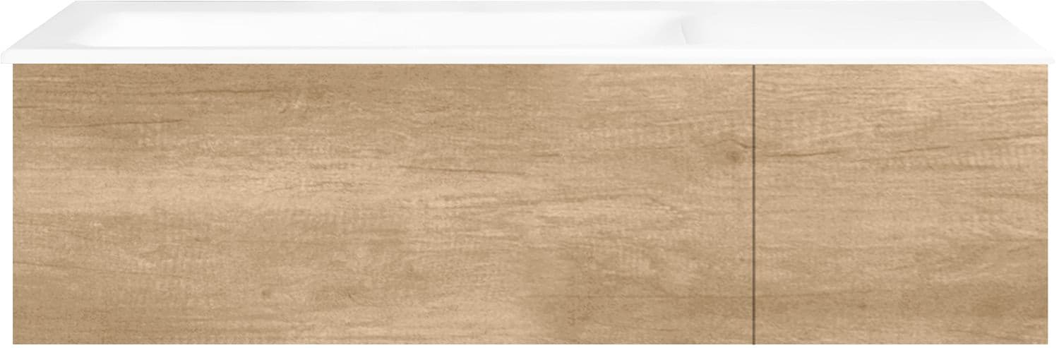 SOUS MEUBLE COFFEE 2 TIROIRS 110 CHENE DECOR CACHMIRE+LAVABO GAUCHE PORCEL.SNS TROU ROBINET BLANC