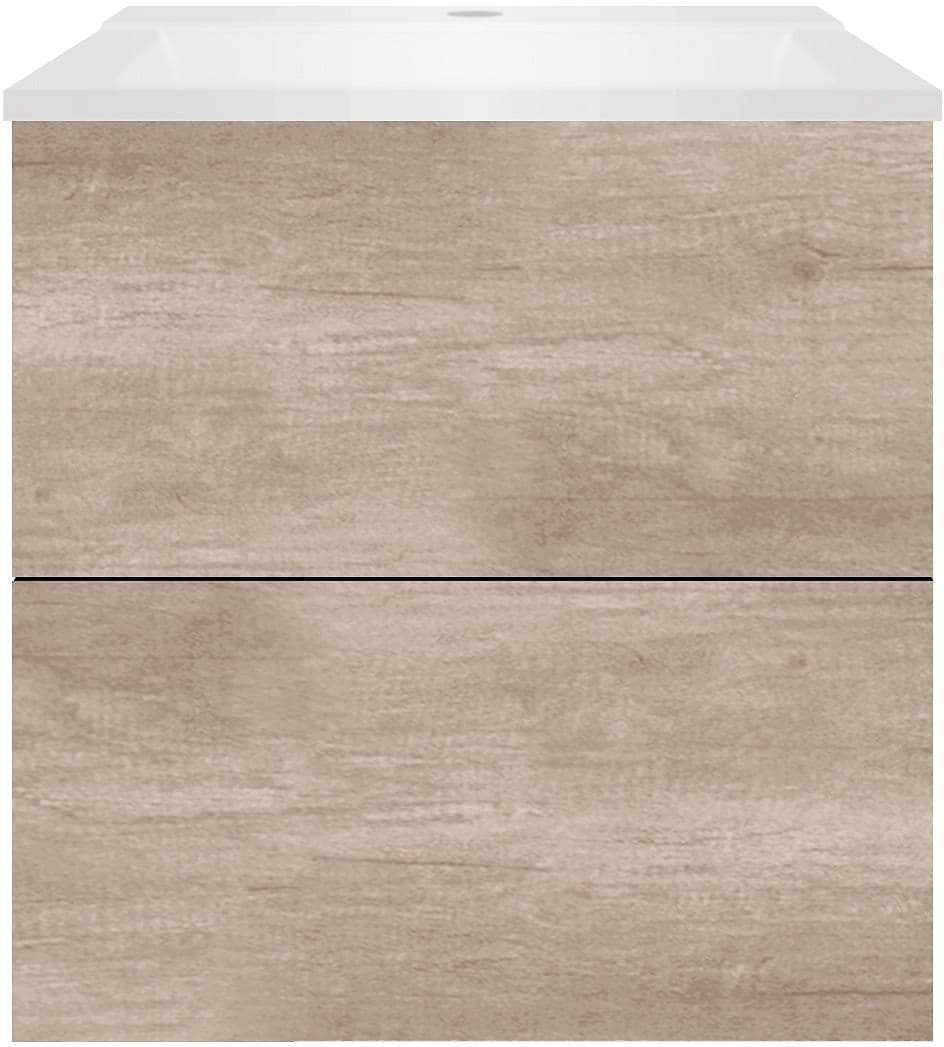 SOUS MEUBLE COFFEE 2 TIROIRS 60 CHENE DECOR FLANELLE+LAVABO BLANC MAT