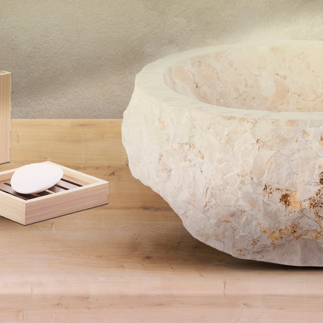 VASQUE EN MARBRE NATURELLE ÉRODÉ - CRÈME 30-35x15CM