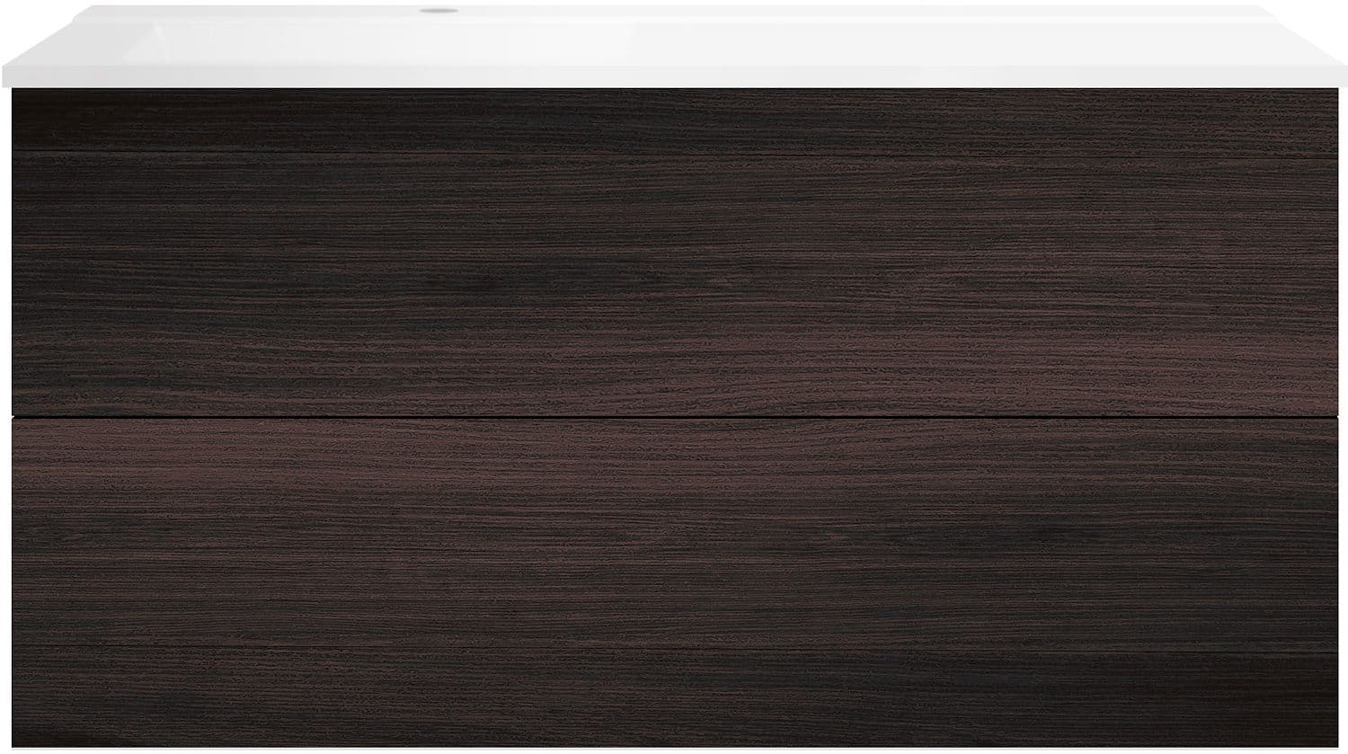 SOUS MEUBLE COFFEE 2 TIROIRS 120 CHENE DECOR MOKKA+LAVABO GAUCHE BLANC MAT