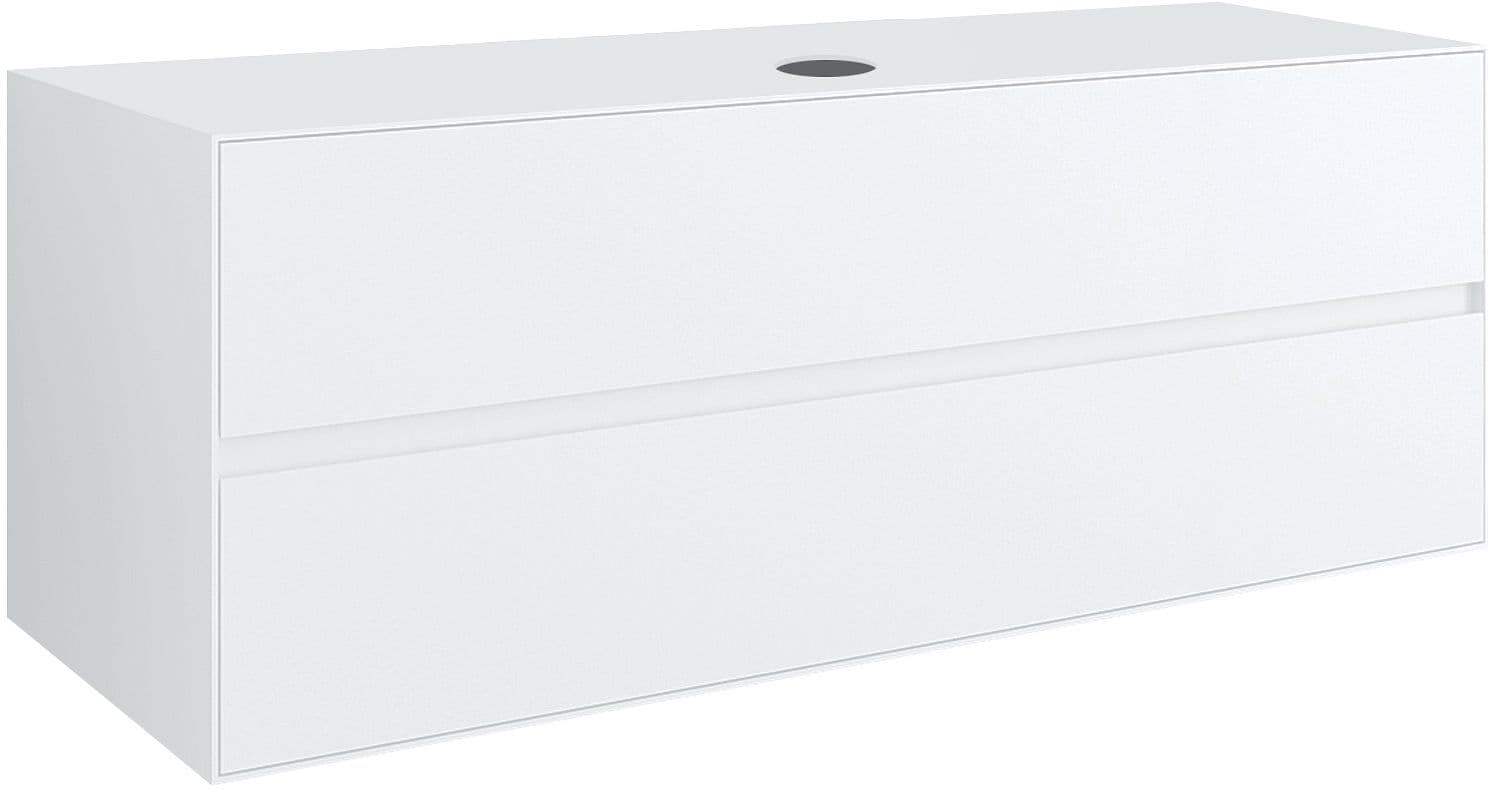 SOUS MEUBLE 2 TIROIRS+ TABLET POUR LAVABO A POSER CENTRAL TENSO 140CM SANS TROU ROBINET BLANC