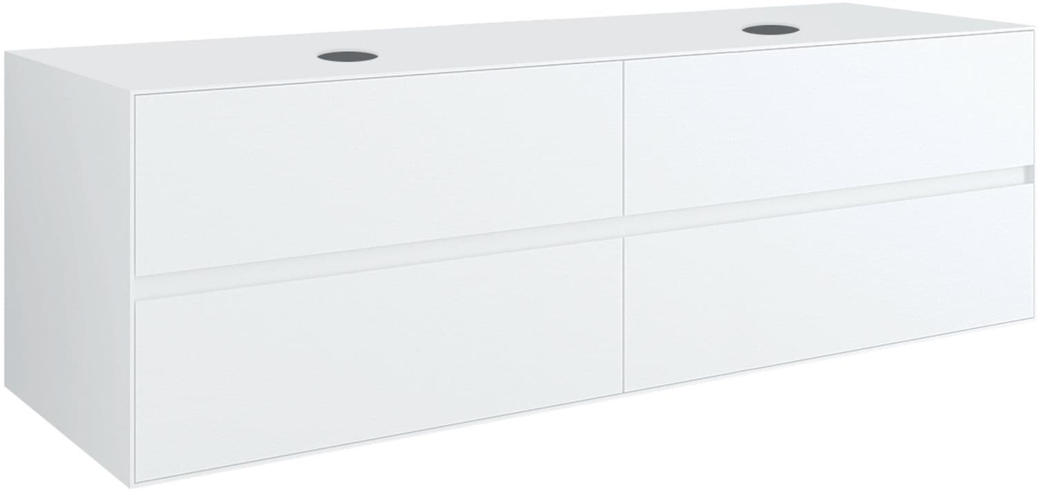 SOUS MEUBLE 4 TIROIRS+ TABLET POUR 2 LAVABOS A POSER TENSO 160CM SANS TROUS ROBINETS BLANC