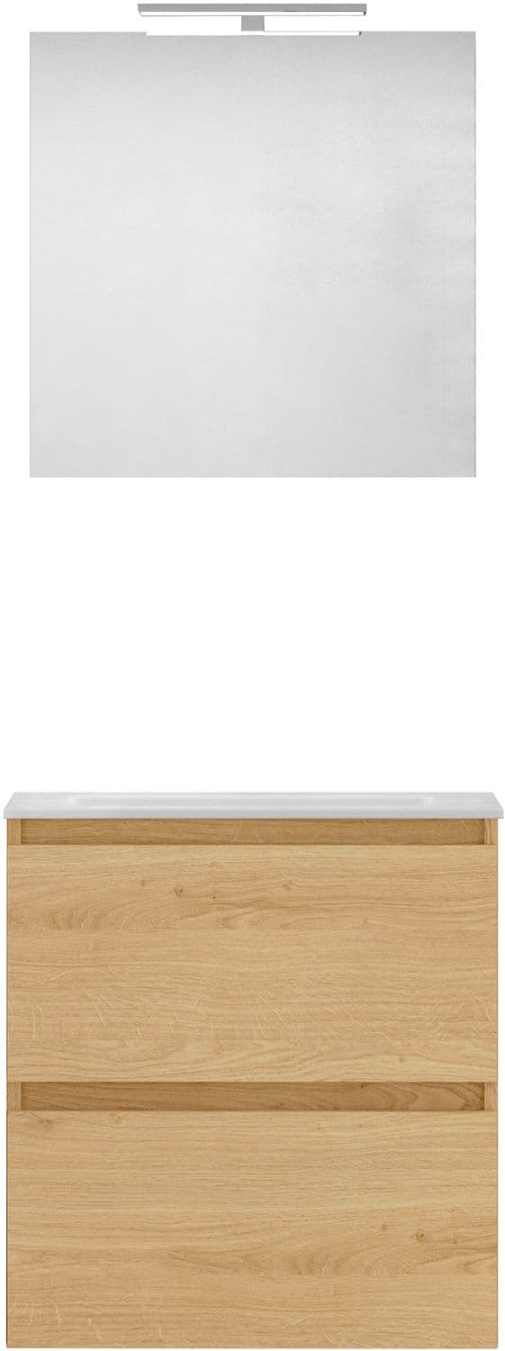 MEUBLE FORM 60CM SOLO 2 TIROIR MARBRE DE SYNTHESE +MIROIR CHENE NORDIC