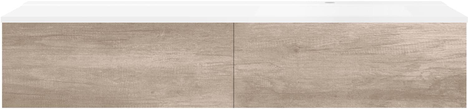 SOUS MEUBLE COFFEE 2 TIROIRS 160 CHENE DECOR FLANELLE+LAVABO DROITE BLANC