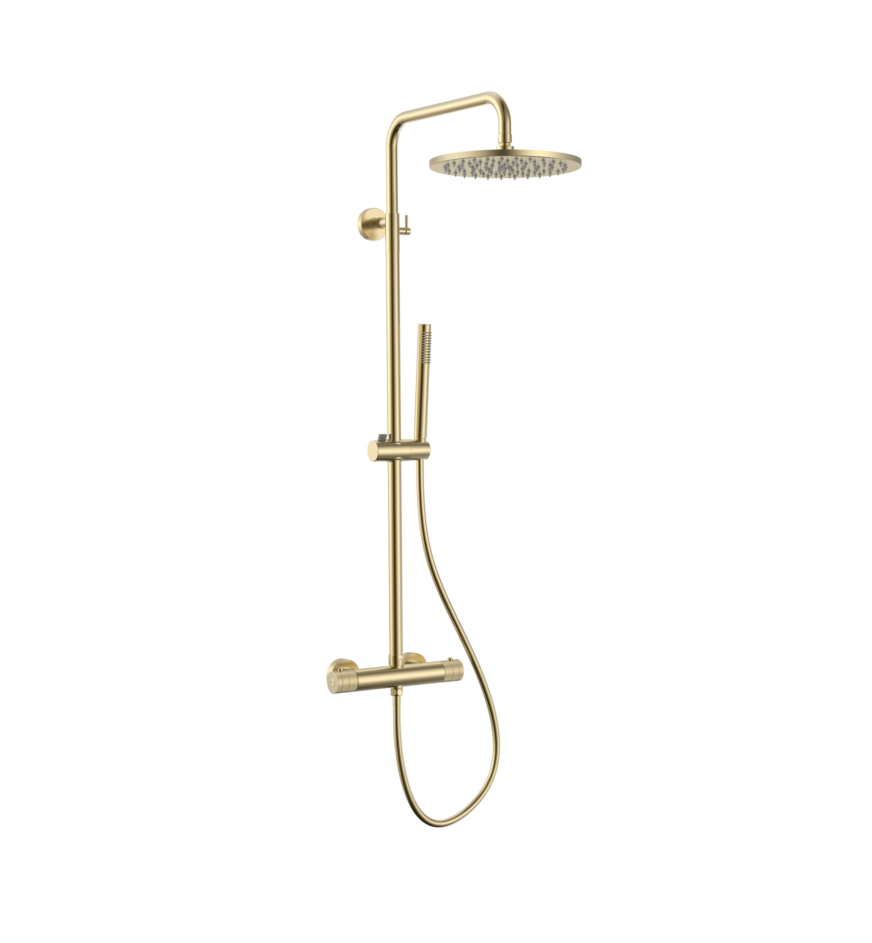 STRIA ENSEMBLE DE DOUCHE PLUIE – THERMOSTATIQUE – COOL TOUCH – DOUCHE DE TÊTE 30 CM – MONTAGE APPARENTE – BOUTONS S AVEC STRUCTURE STRIÉE RAFFINÉE – BELGAQUA - OR BROSSÉ (PVD)
