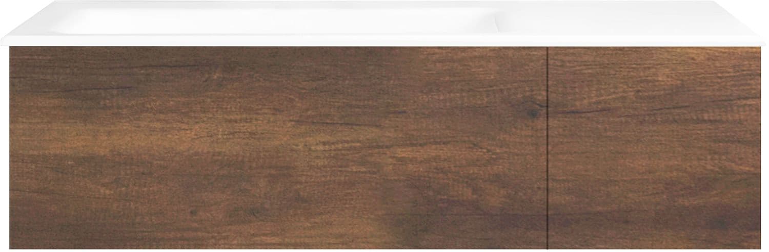 SOUS MEUBLE COFFEE 2 TIROIRS 110 CHENE DECOR ROUILLE+LAVABO GAUCHE PORCELAINE SNS TROU ROBINET BLANC