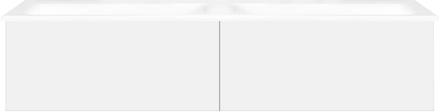 SOUS MEUBLE COFFEE 2 TIROIRS 140 DUO BLANC MAT + DOUBLE LAVABO PORCELAINE SANS TROU ROBINET BLANC