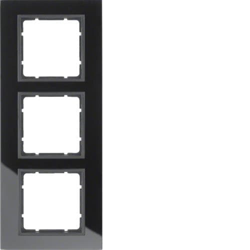 Plaque de recouvrement 3 postes Berker B.7 Verre, Noir