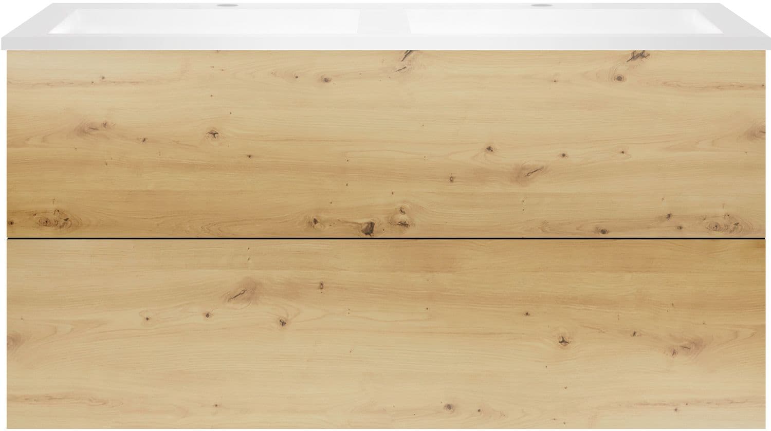 SOUS MEUBLE COFFEE 2 TIROIR 120 DUO CHENE URBAN + LAVABO DOUBLE EN MARBRE SYNTHETIQUE BLANC