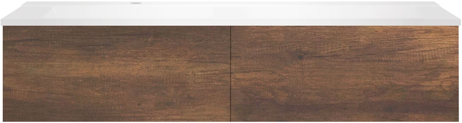 SOUS MEUBLE COFFEE 2 TIROIRS 140 CHENE DECOR ROUILLE+LAVABO GAUCHE BLANC MAT
