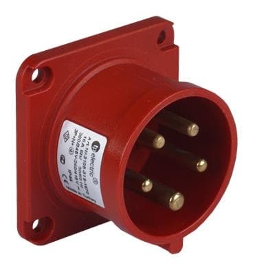 Prise CEE mâle semi-encastrée 75 x 75mm 5 x 32A 380 - 415Vac Rouge IP44 avec raccords rapides