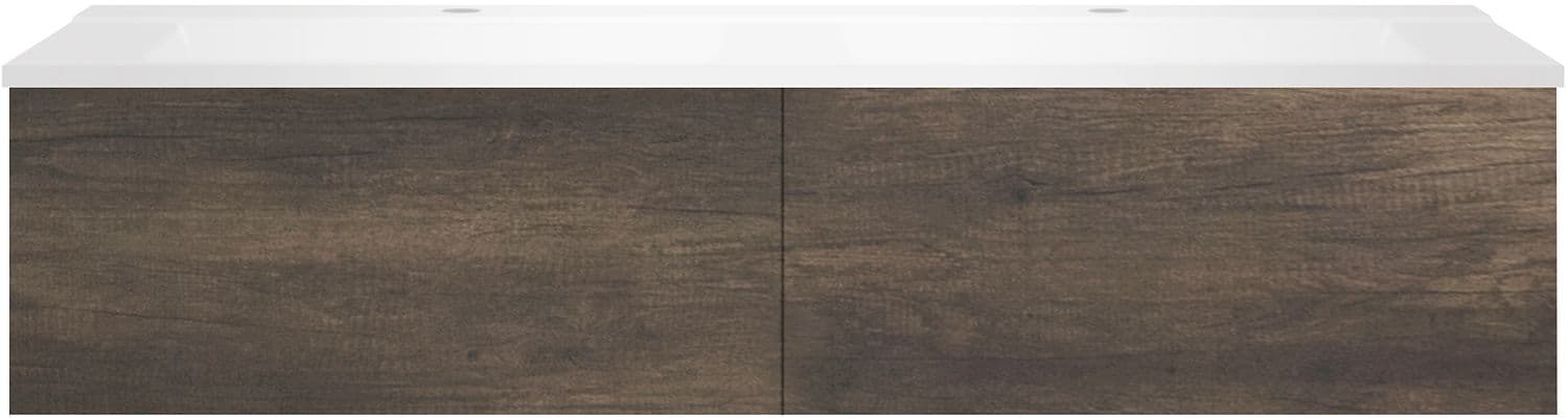 SOUS MEUBLE COFFEE 2 TIROIRS 140 DUO CHATAIGNE +DOUBLE LAVABO BLANC MAT