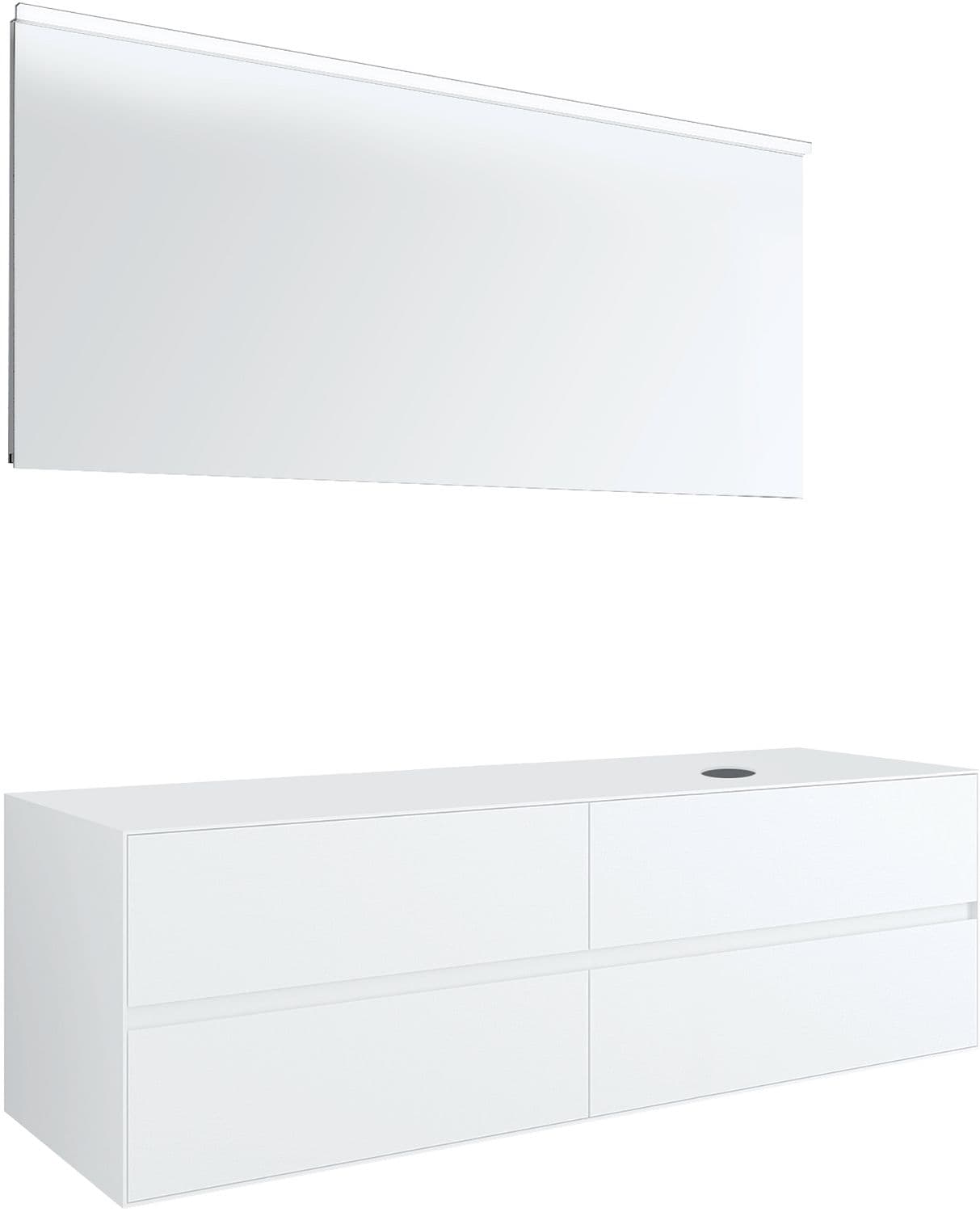 MEUBLE 4 TIROIRS+ TABLET POUR LAVABO A POSER DROITE TENSO 160CM SANS TROU ROBINET BLANC AVEC MIROIR