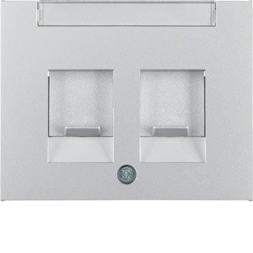 Enjoliveur avec 2 volets antipoussière et porte - étiquette Berker K.5 Alu